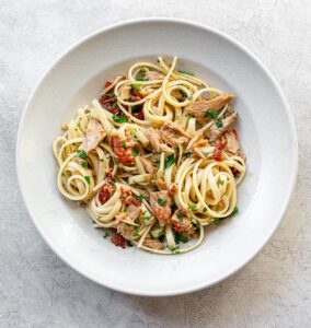 Pasta Aglio e Olio with Tuna & Sun-Dried Tomatoes