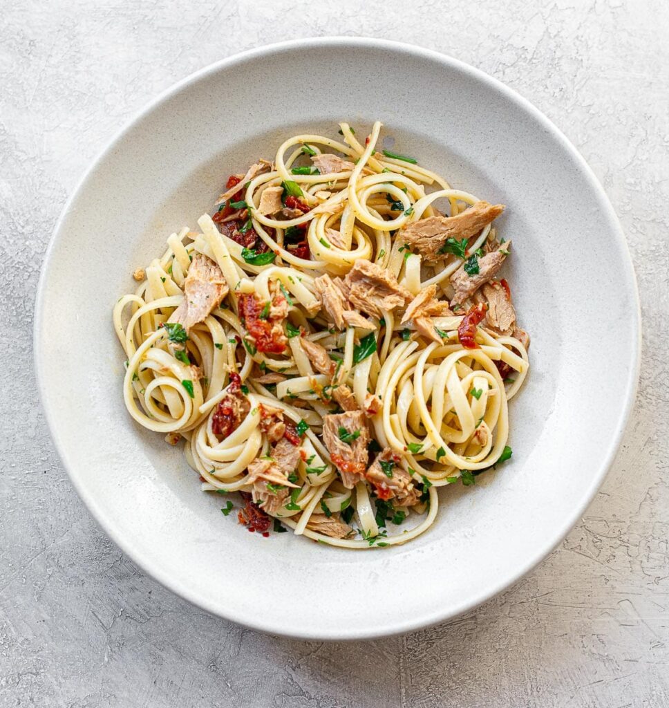 Pasta Aglio e Olio with Tuna & Sun-Dried Tomatoes